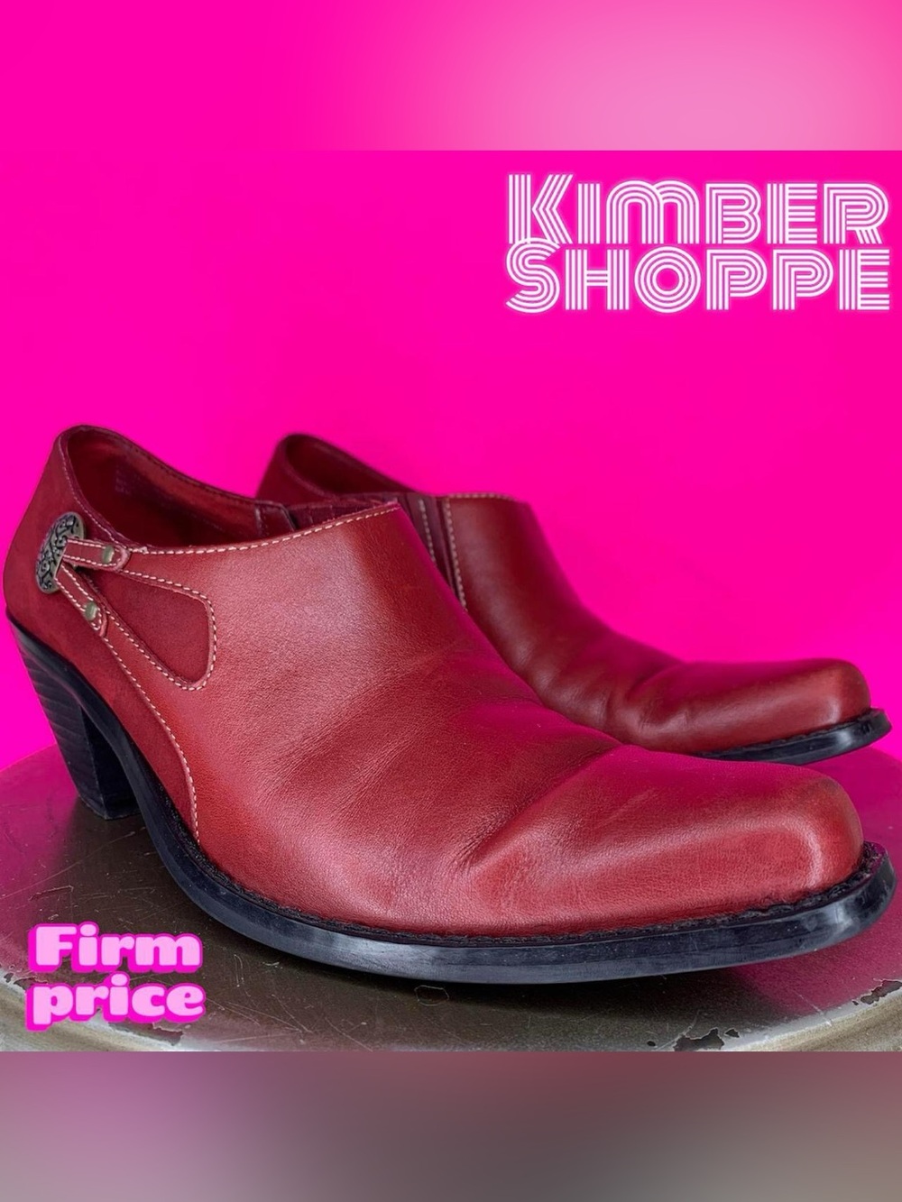 Coldwater Creek Red Leather, Suede Western Slip-On Heeled Bootie US 6.5